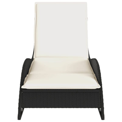 Sun Lounger with Cushion Black 60x205x73 cm Poly Rattan Payday Deals