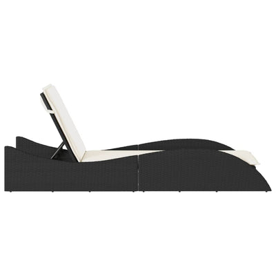 Sun Lounger with Cushion Black 60x205x73 cm Poly Rattan Payday Deals