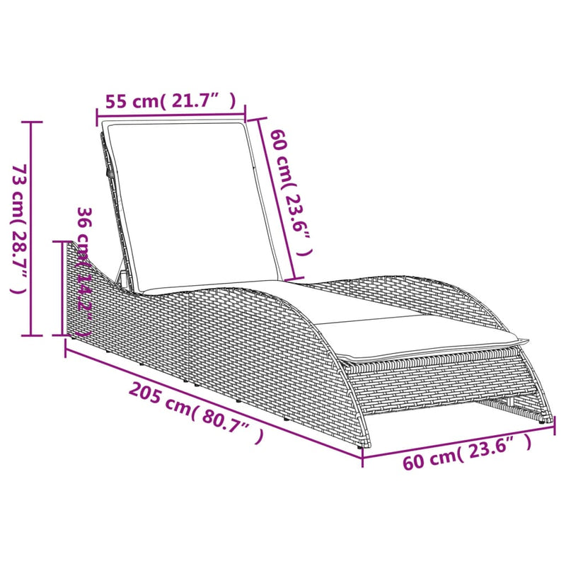 Sun Lounger with Cushion Black 60x205x73 cm Poly Rattan Payday Deals