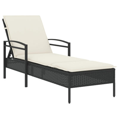 Sun Lounger with Cushion Black 63x200x81 cm Poly Rattan Payday Deals