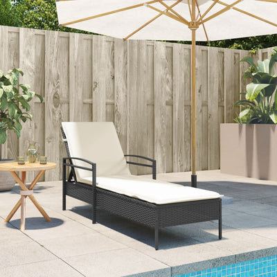 Sun Lounger with Cushion Black 63x200x81 cm Poly Rattan Payday Deals
