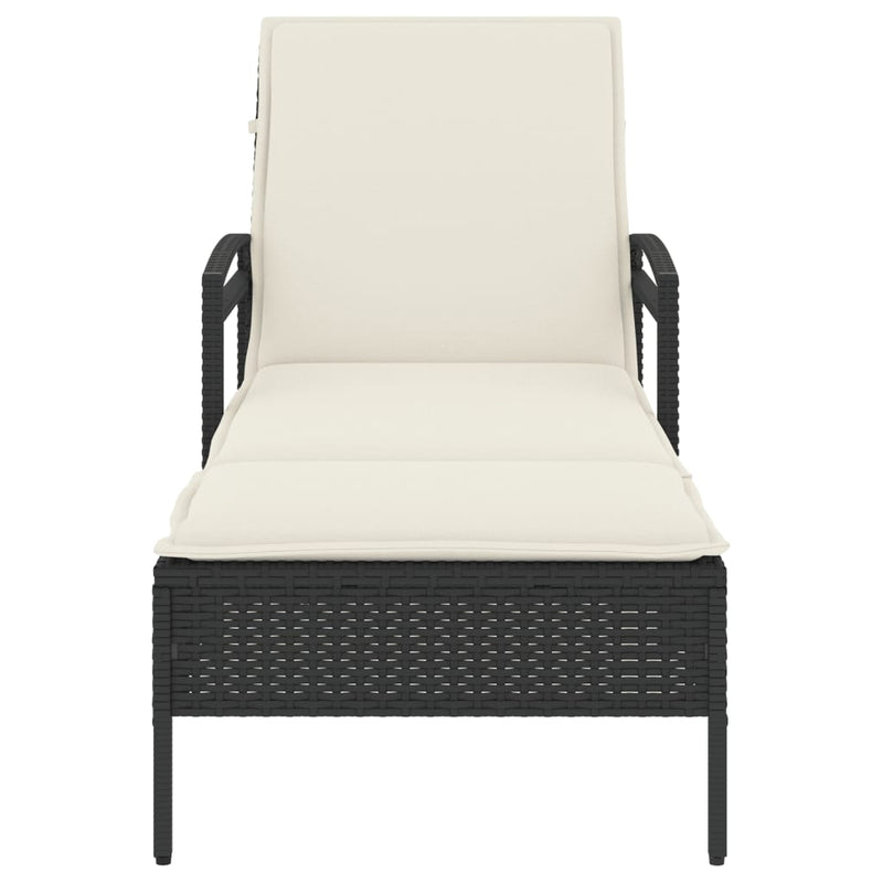 Sun Lounger with Cushion Black 63x200x81 cm Poly Rattan Payday Deals