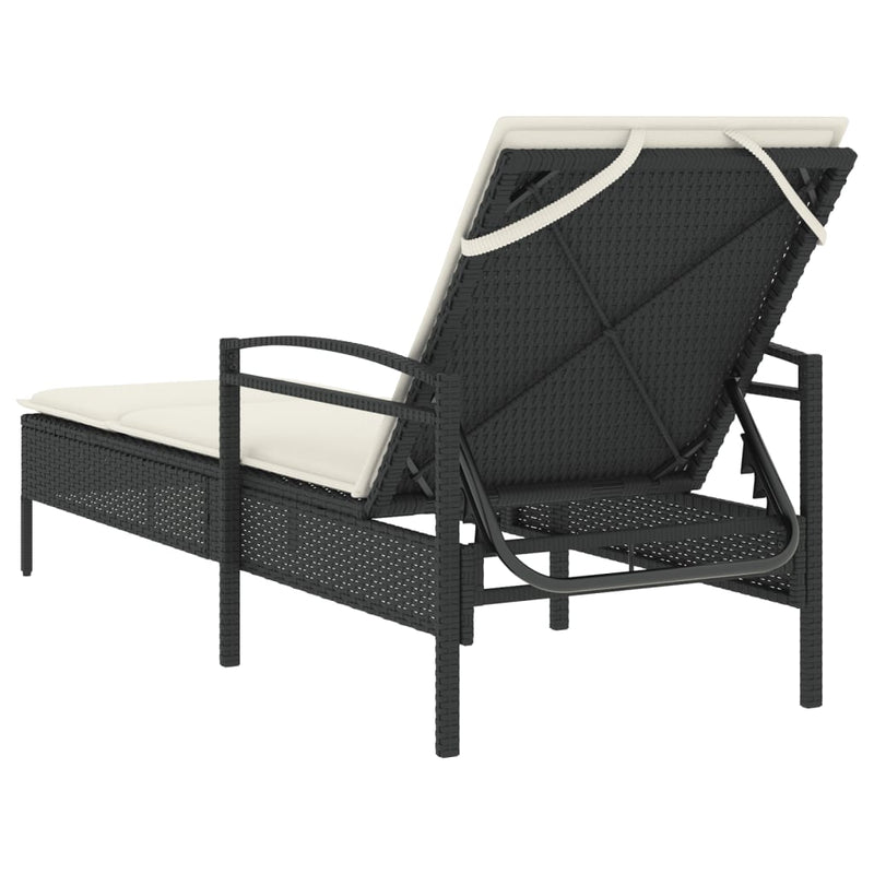 Sun Lounger with Cushion Black 63x200x81 cm Poly Rattan Payday Deals