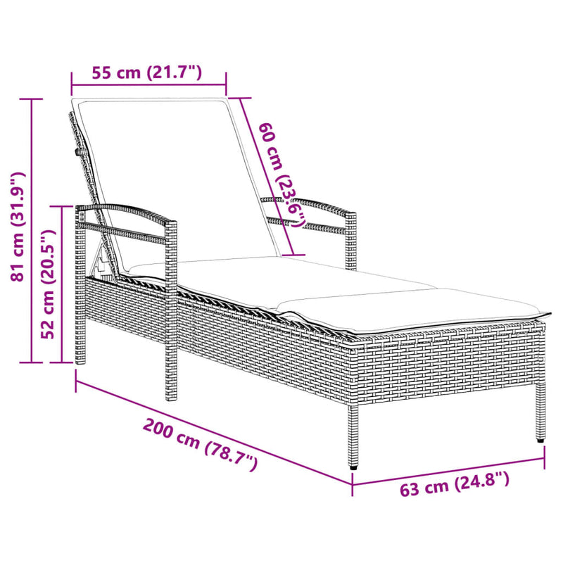 Sun Lounger with Cushion Black 63x200x81 cm Poly Rattan Payday Deals