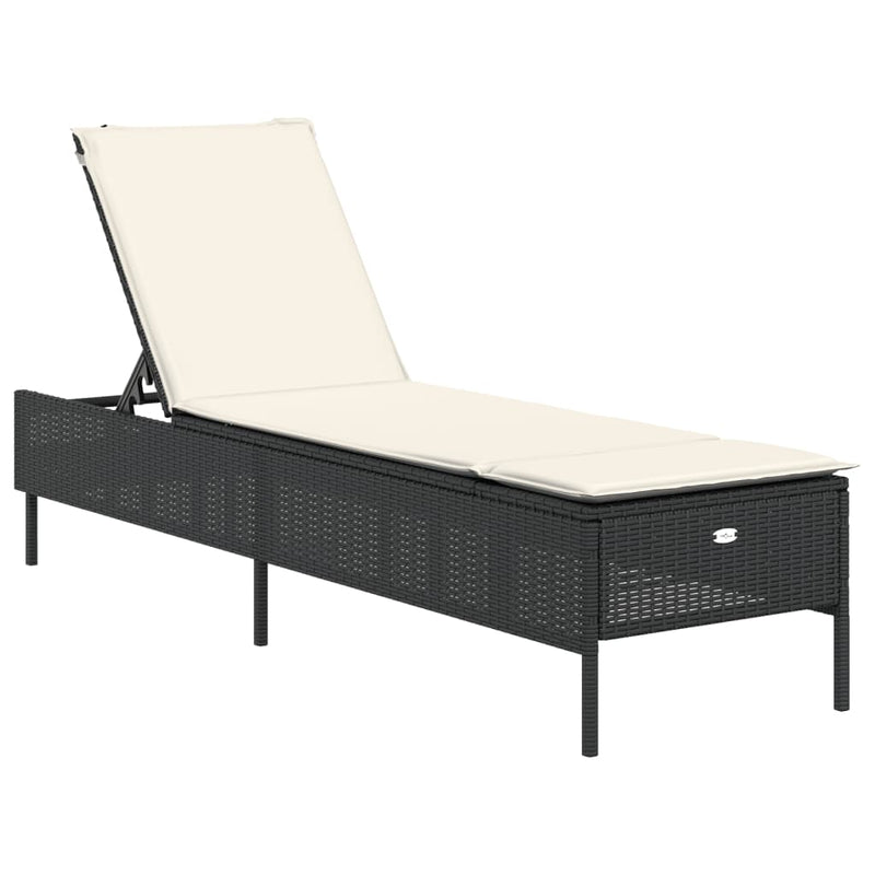 Sun Lounger with Cushion Black Poly Rattan Payday Deals