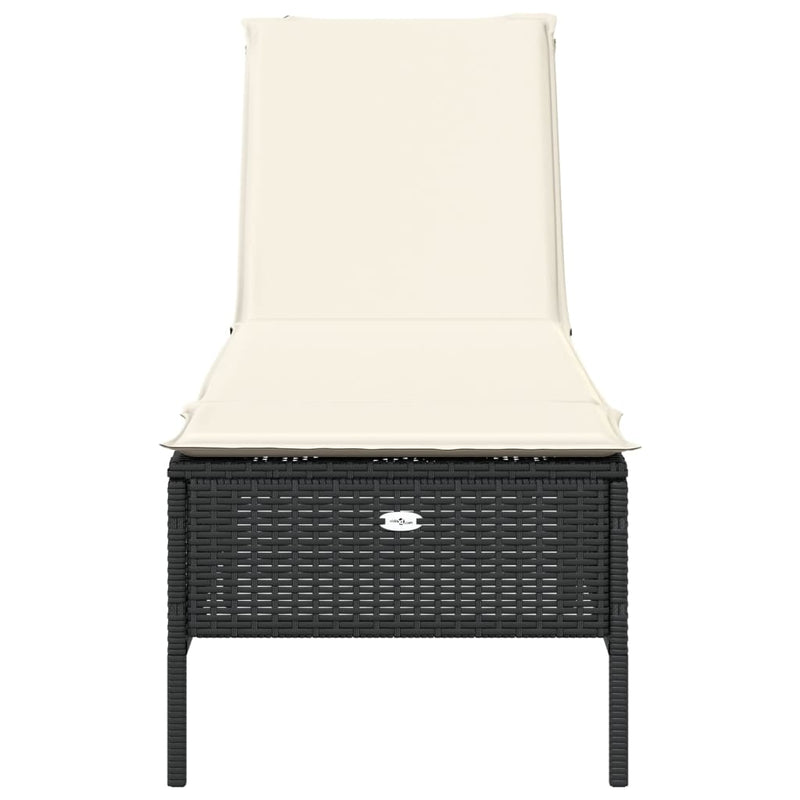 Sun Lounger with Cushion Black Poly Rattan Payday Deals