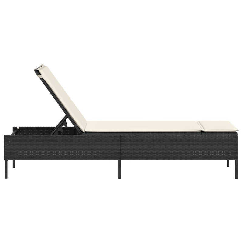 Sun Lounger with Cushion Black Poly Rattan Payday Deals