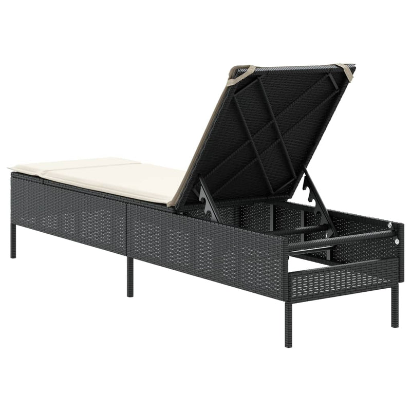 Sun Lounger with Cushion Black Poly Rattan Payday Deals