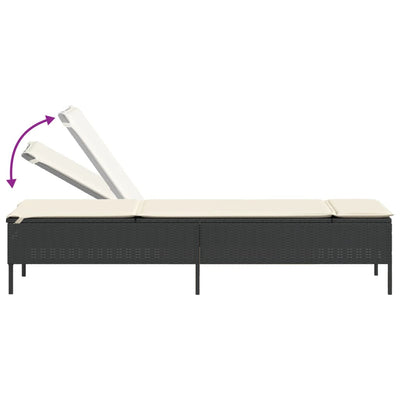 Sun Lounger with Cushion Black Poly Rattan Payday Deals