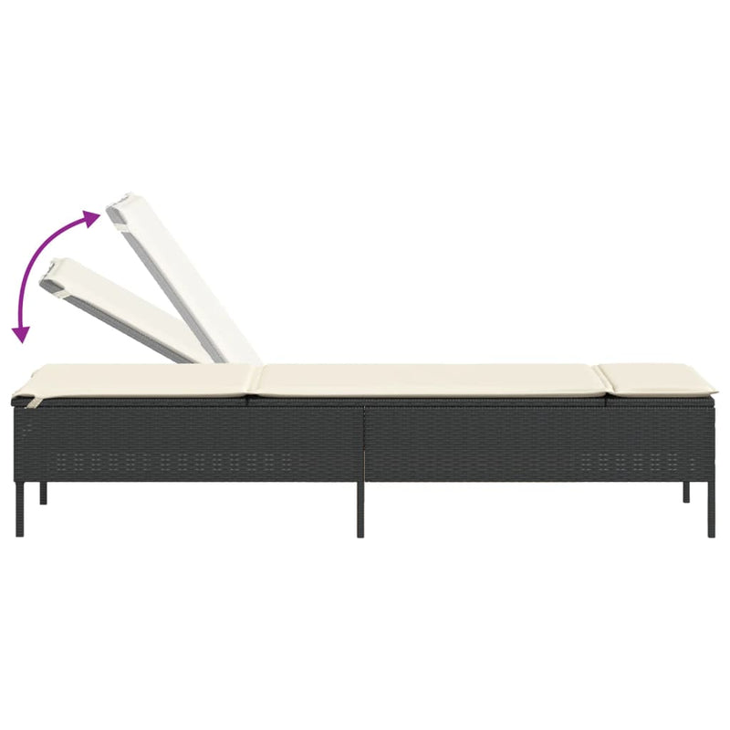 Sun Lounger with Cushion Black Poly Rattan Payday Deals