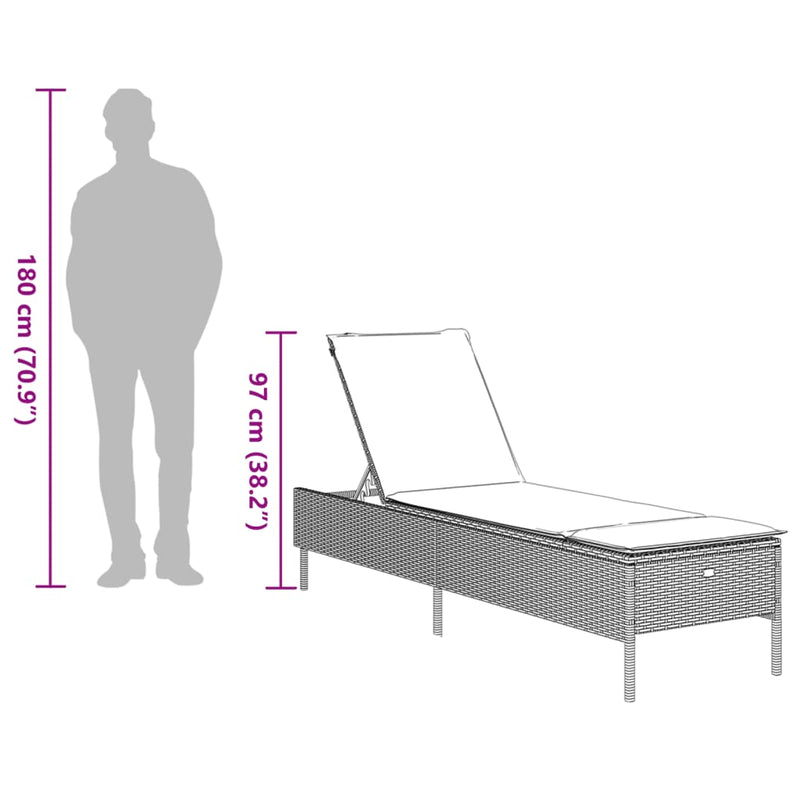 Sun Lounger with Cushion Black Poly Rattan Payday Deals
