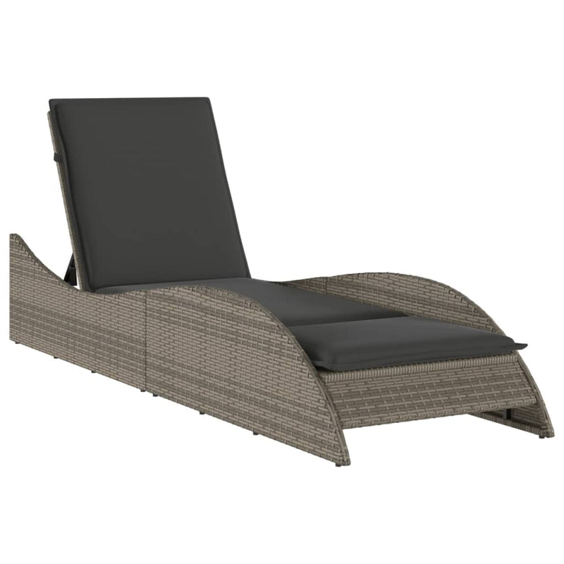 Sun Lounger with Cushion Grey 60x205x73 cm Poly Rattan Payday Deals