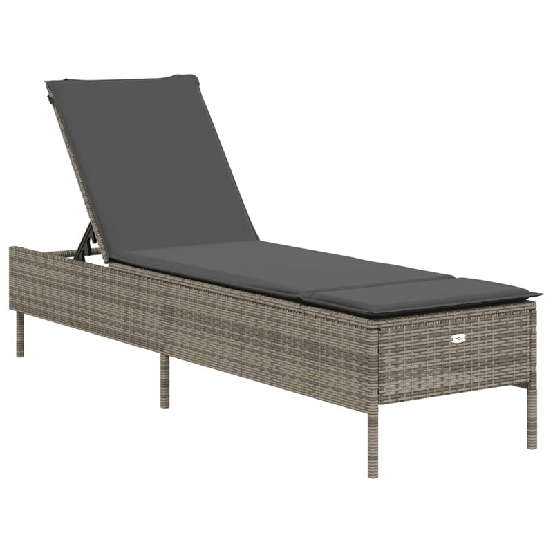 Sun Lounger with Cushion Grey Poly Rattan Payday Deals