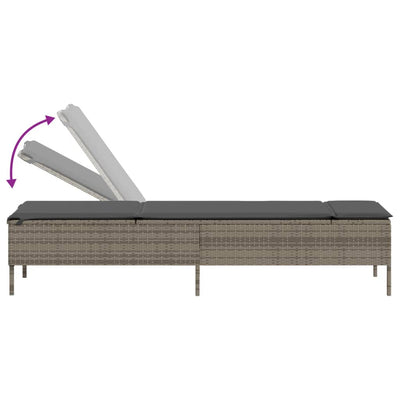 Sun Lounger with Cushion Grey Poly Rattan Payday Deals