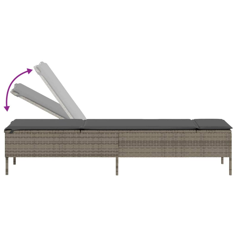 Sun Lounger with Cushion Grey Poly Rattan Payday Deals