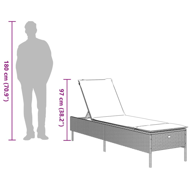 Sun Lounger with Cushion Grey Poly Rattan Payday Deals