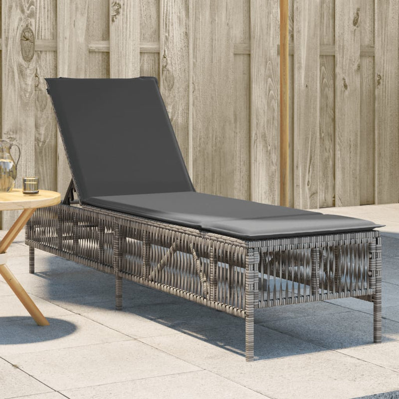 Sun Lounger with Cushion Grey Poly Rattan Payday Deals