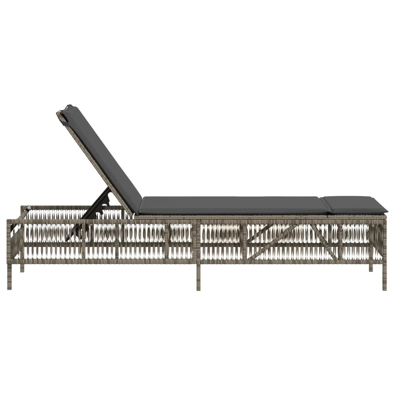 Sun Lounger with Cushion Grey Poly Rattan Payday Deals