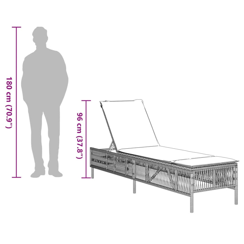 Sun Lounger with Cushion Grey Poly Rattan Payday Deals