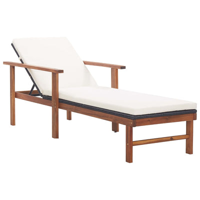 Sun Lounger with Cushion Poly Rattan and Solid Acacia Wood Black Payday Deals