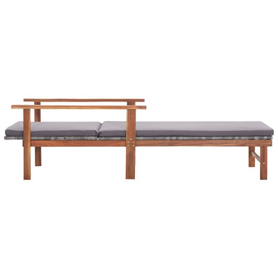 Sun Lounger with Cushion Poly Rattan and Solid Acacia Wood Grey Payday Deals