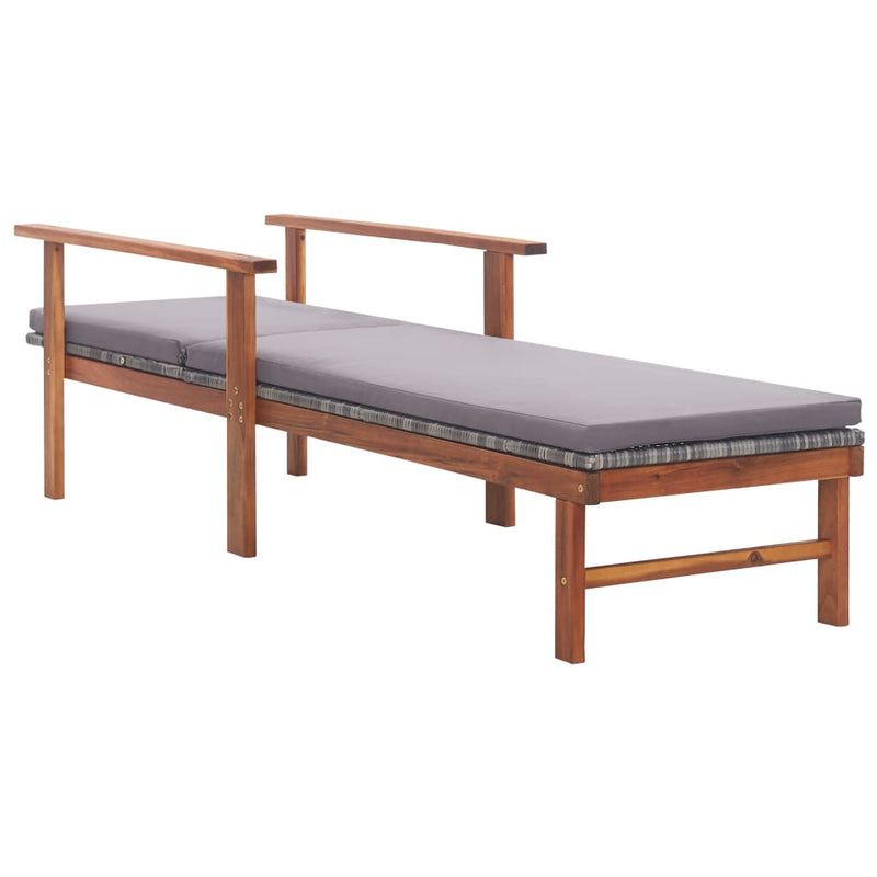 Sun Lounger with Cushion Poly Rattan and Solid Acacia Wood Grey Payday Deals