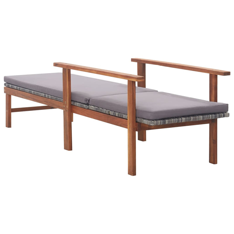 Sun Lounger with Cushion Poly Rattan and Solid Acacia Wood Grey Payday Deals