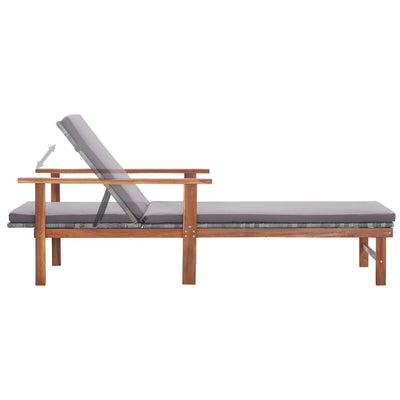 Sun Lounger with Cushion Poly Rattan and Solid Acacia Wood Grey Payday Deals