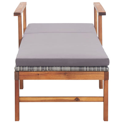 Sun Lounger with Cushion Poly Rattan and Solid Acacia Wood Grey Payday Deals