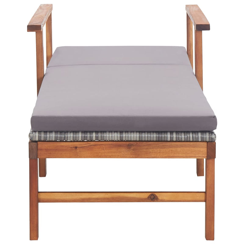 Sun Lounger with Cushion Poly Rattan and Solid Acacia Wood Grey Payday Deals