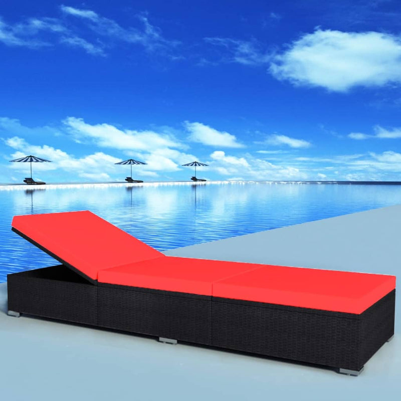 Sun Lounger with Cushion Poly Rattan Black Payday Deals