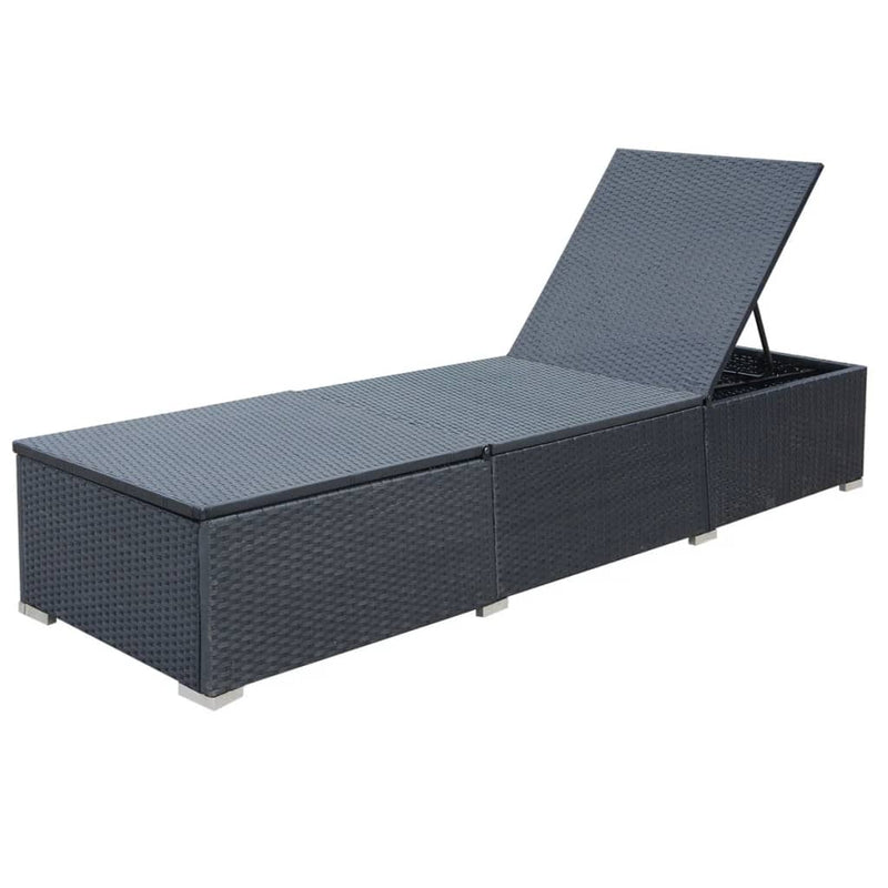 Sun Lounger with Cushion Poly Rattan Black Payday Deals
