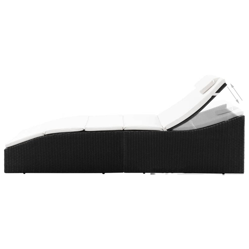 Sun Lounger with Cushion Poly Rattan Black Payday Deals