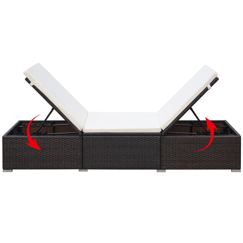 Sun Lounger with Cushion Poly Rattan Brown Payday Deals