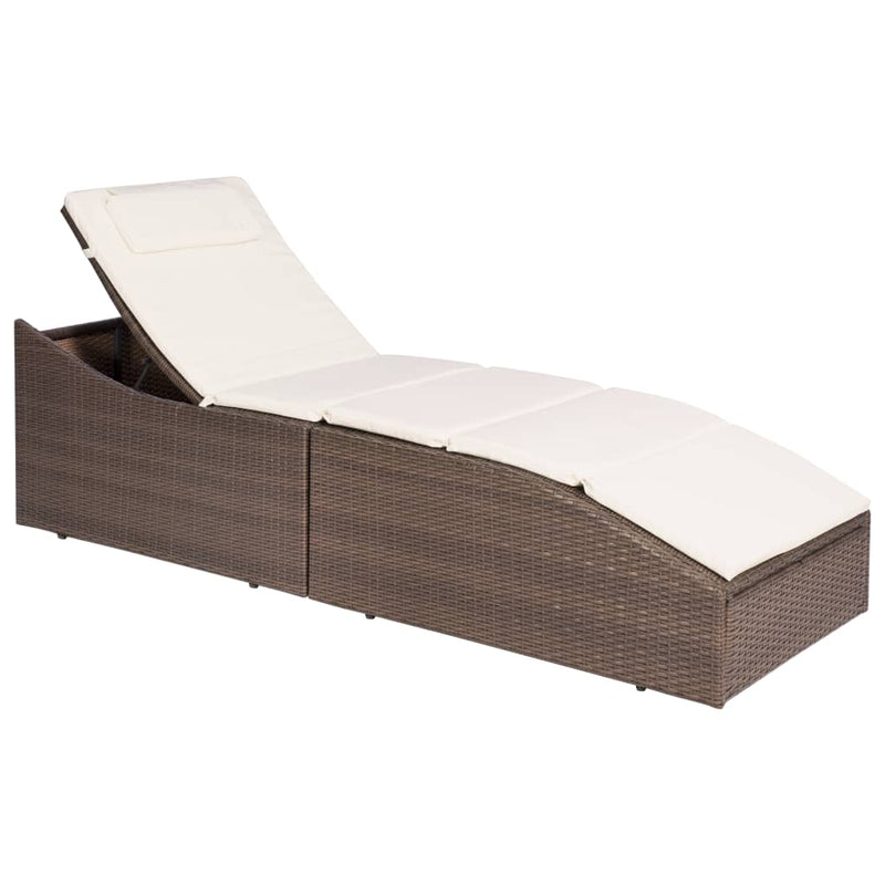 Sun Lounger with Cushion Poly Rattan Brown Payday Deals