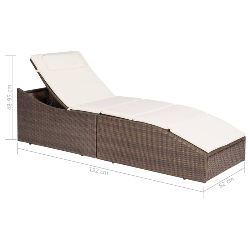 Sun Lounger with Cushion Poly Rattan Brown Payday Deals
