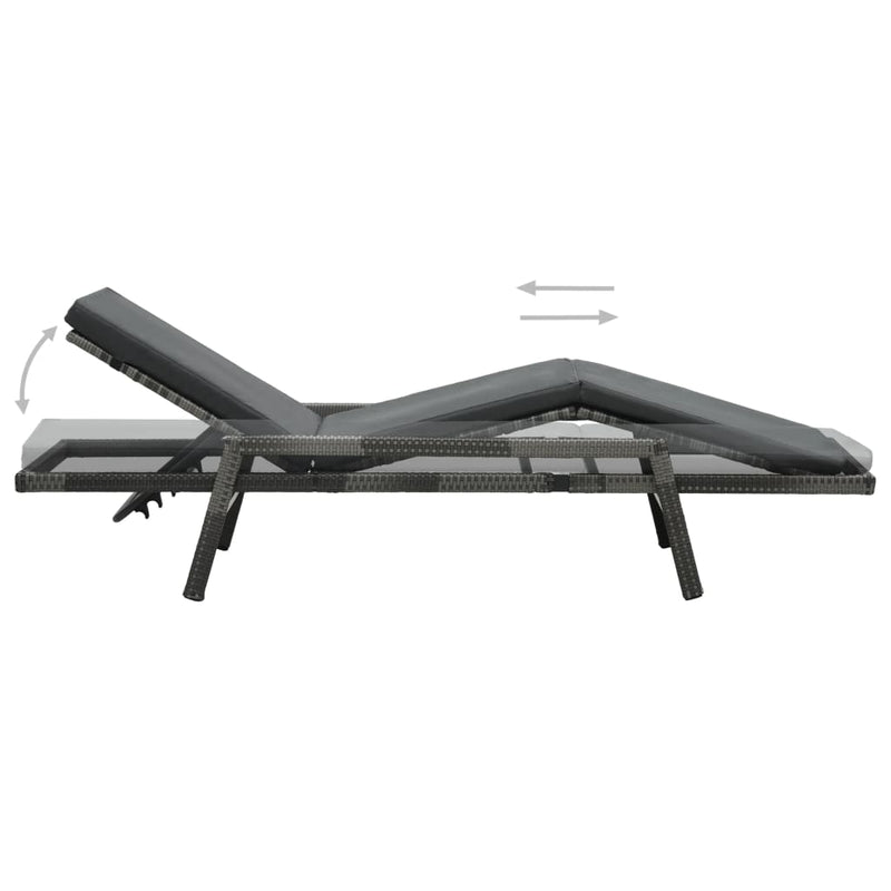 Sun Lounger with Cushion Poly Rattan Grey Payday Deals