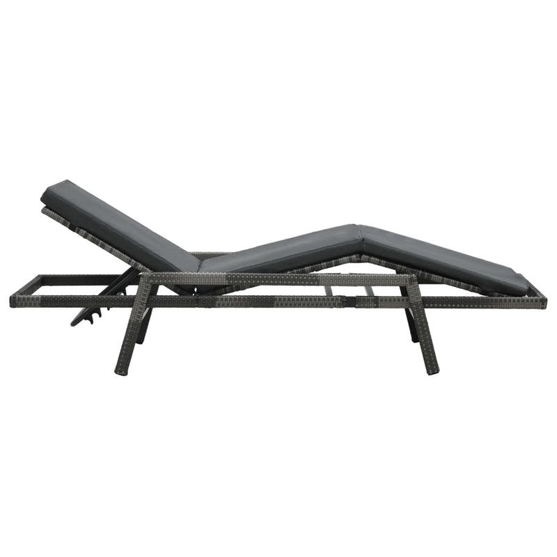 Sun Lounger with Cushion Poly Rattan Grey Payday Deals