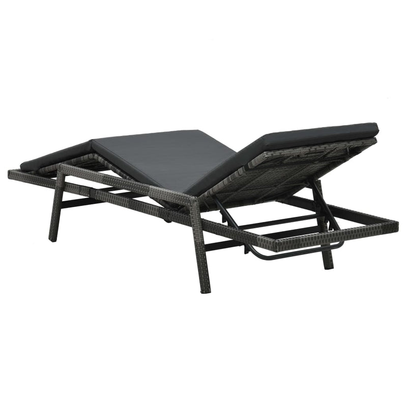 Sun Lounger with Cushion Poly Rattan Grey Payday Deals