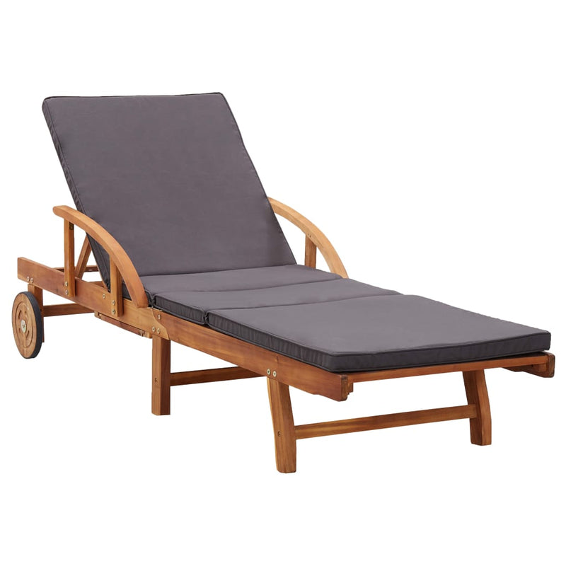 Sun Lounger with Cushion Solid Acacia Wood Payday Deals