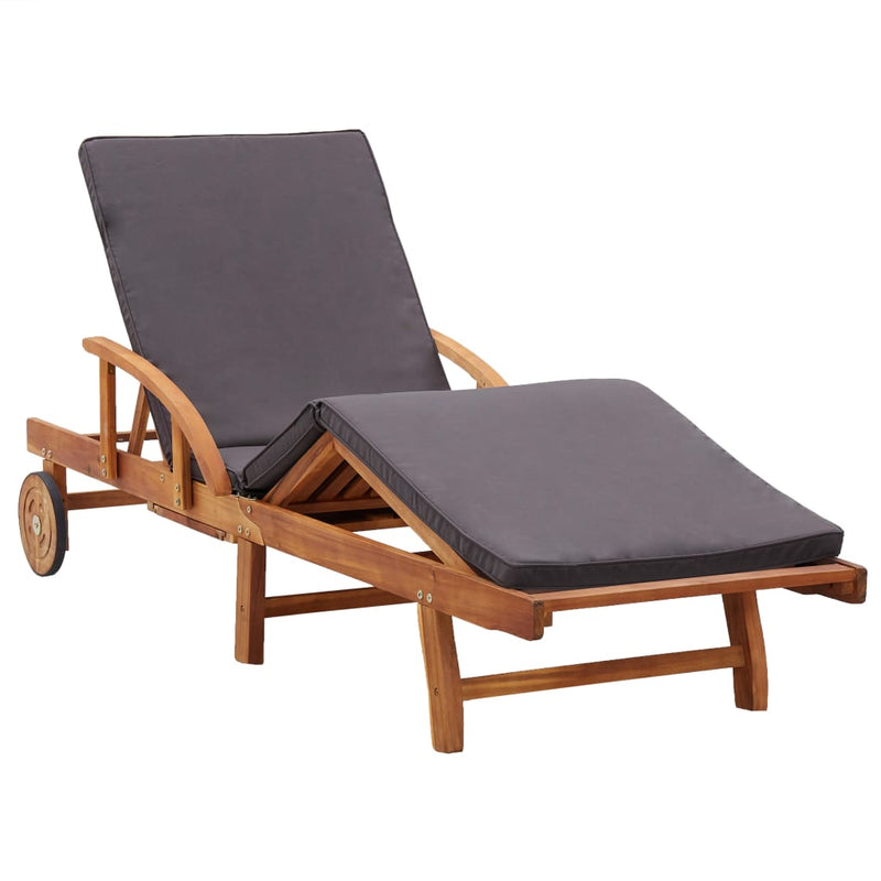 Sun Lounger with Cushion Solid Acacia Wood Payday Deals