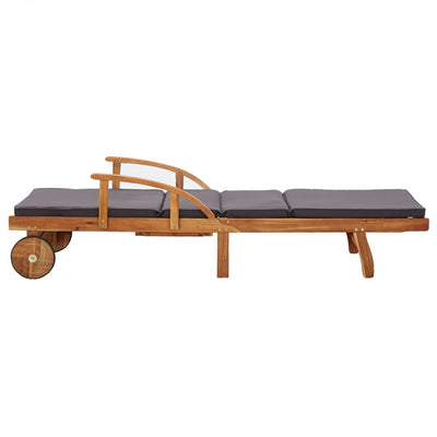 Sun Lounger with Cushion Solid Acacia Wood Payday Deals