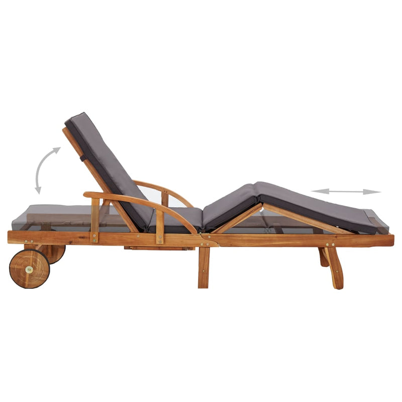 Sun Lounger with Cushion Solid Acacia Wood Payday Deals