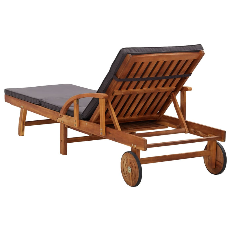 Sun Lounger with Cushion Solid Acacia Wood Payday Deals