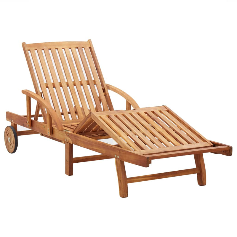 Sun Lounger with Cushion Solid Acacia Wood Payday Deals