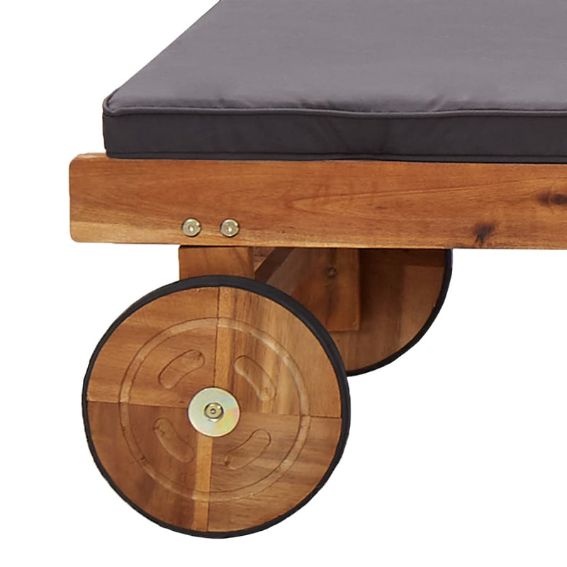 Sun Lounger with Cushion Solid Acacia Wood Payday Deals