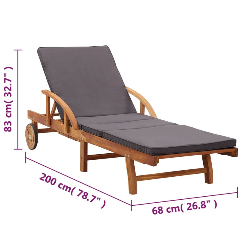 Sun Lounger with Cushion Solid Acacia Wood Payday Deals