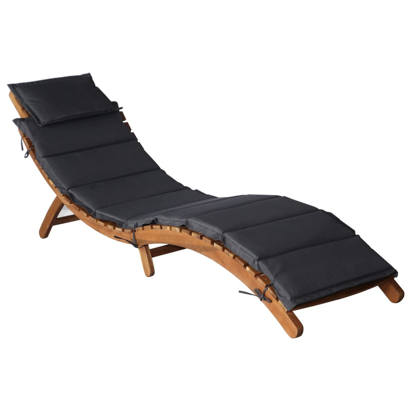 Sun Lounger with Cushion Solid Acacia Wood Dark Grey Payday Deals