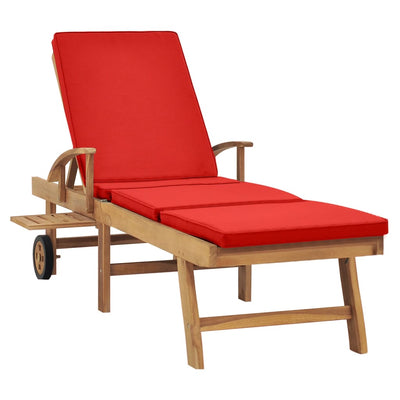 Sun Lounger with Cushion Solid Teak Wood Red Payday Deals