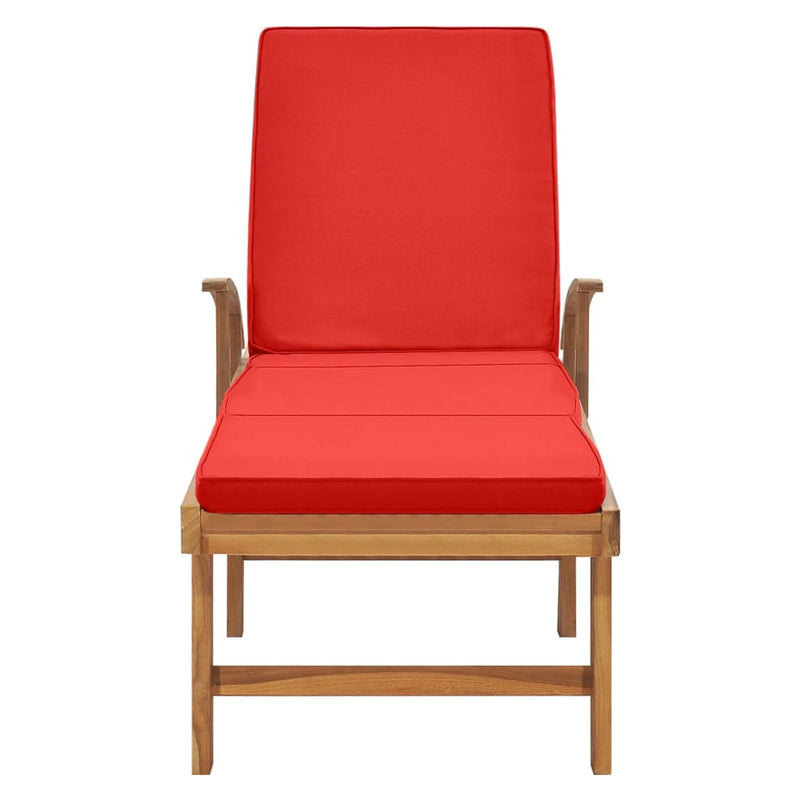 Sun Lounger with Cushion Solid Teak Wood Red Payday Deals